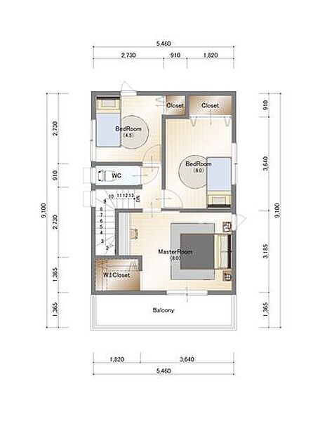 2階　建物プラン例　建物価格：2260万円　建物面積：84ｍ2