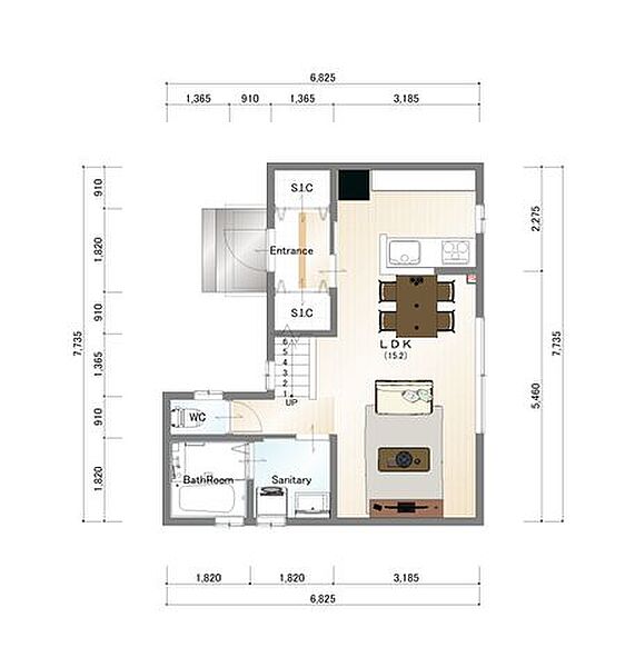 1階　建物プラン例　建物価格：2040万円　建物面積：80ｍ2