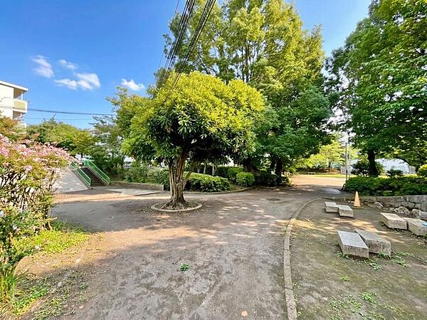 敷地内に広がる緑豊かな公園。小さなお子様の遊び場や、日常のちょっとした散歩に心安らぐ空間です。