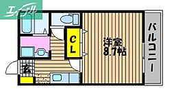 ウィスティリア伊福 2階1Kの間取り
