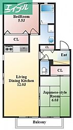 サンライフB 2LDKの間取図画像