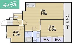 リレイズ広瀬 2LDKの間取図画像