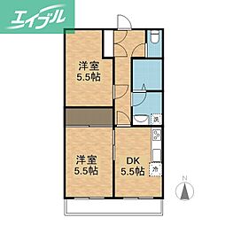 ル・マンジュ津高 2DKの間取図画像
