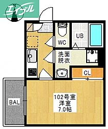 岡山市北区学南町1丁目アパート 1Kの間取図画像