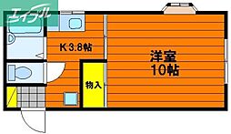 カーメル原 1Kの間取図画像