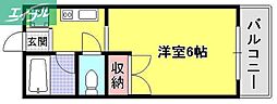 あるふぁ2 1Kの間取図画像