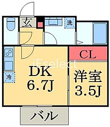 カインドネス千葉公園 3階1DKの間取り