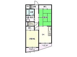 マンションリバーポート 4階2DKの間取り