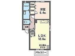 グリーンパレスC棟 2階1LDKの間取り