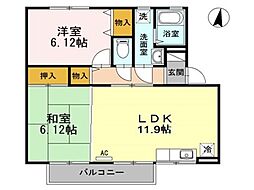 グラン・デ・ハイツB 2LDKの間取図画像