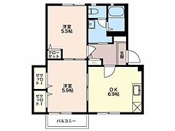 パストラル新光町1 2DKの間取図画像
