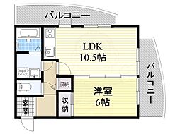 キャニスコート上新庄 1LDKの間取図画像