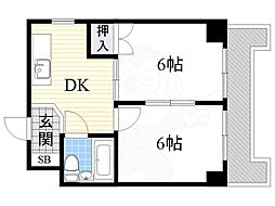 東三国グランドハイツ北 2DKの間取図画像
