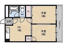 第五豊晃マンション 2DKの間取図画像
