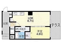 新大阪ファミール 1LDKの間取図画像