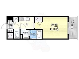 グランカリテ新大阪WEST 1Kの間取図画像