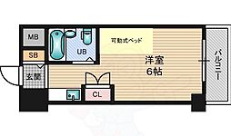 朝日プラザ梅田北デラ・リブジェ ワンルームの間取図画像