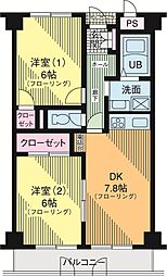 ディーセントハウスさがみはらA 2DKの間取図画像