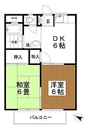 サンハイツ長谷川 2DKの間取図画像