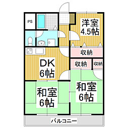 グリーンハイツ高羽 4階3DKの間取り