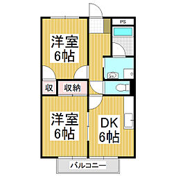 Surplus　Twoサンハイツ小林Ａ 1階2DKの間取り