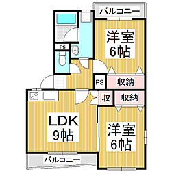ガーデンハイム樗3番館 2階2LDKの間取り