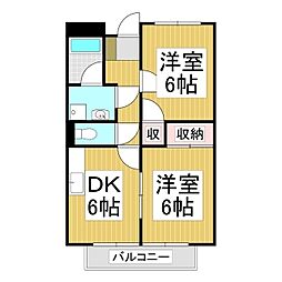 リンピア泰座 1階2DKの間取り