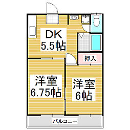 フォーブルうわぶ南 1階2DKの間取り