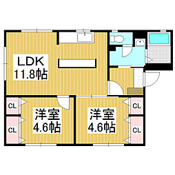 アットホームご殿山 1階2LDKの間取り