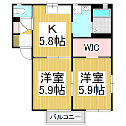パークヒル　Ａ 2階2Kの間取り