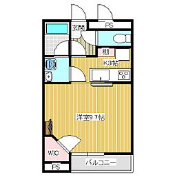 レオパレスフトゥーロ 1階1Kの間取り