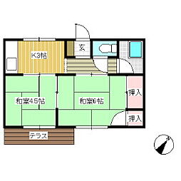 戸崎コーポ 2階2Kの間取り