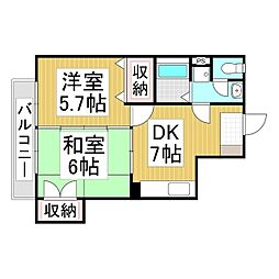 下田ハイツ馬場町 2DKの間取図画像