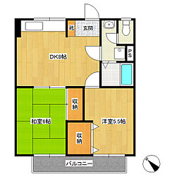 下田ハイツ馬場町 2DKの間取図画像