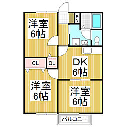 源泉地ハイツ 3DKの間取図画像