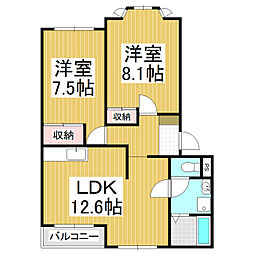 ビューレット・エ・メール 2LDKの間取図画像