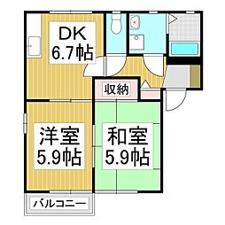ラポールカイトA 2DKの間取図画像