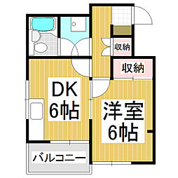 カザコシスカイハイツ 1DKの間取図画像