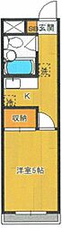 ブルーポイント 2階1Kの間取り