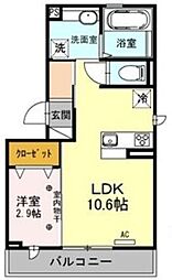 サザンヒルズB 1LDKの間取図画像