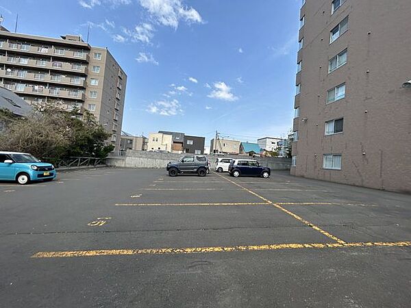 【共用部】駐車場です。現在一台分確保しています。空き状況はお問い合わせください。5500円/月(7月9日現在)。