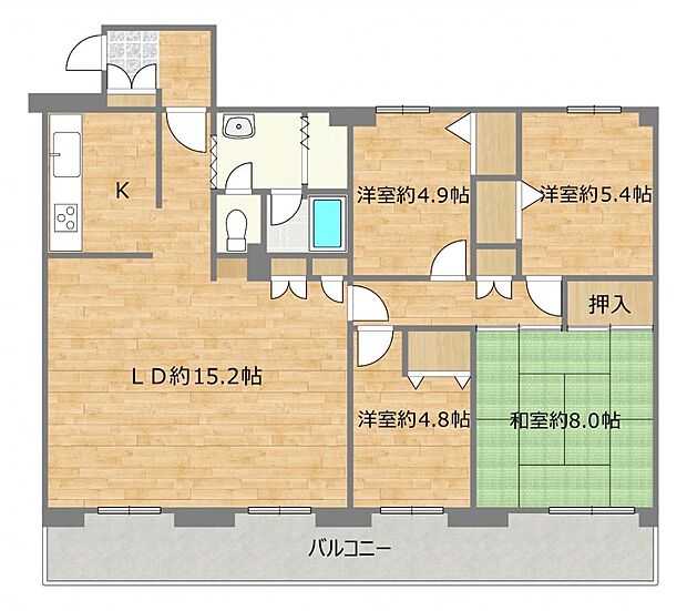 【期間限定現況販売＿間取図】各居室自然採光のとれている4LDKのお部屋です。各居室に収納がついているのもうれしいポイントですね。