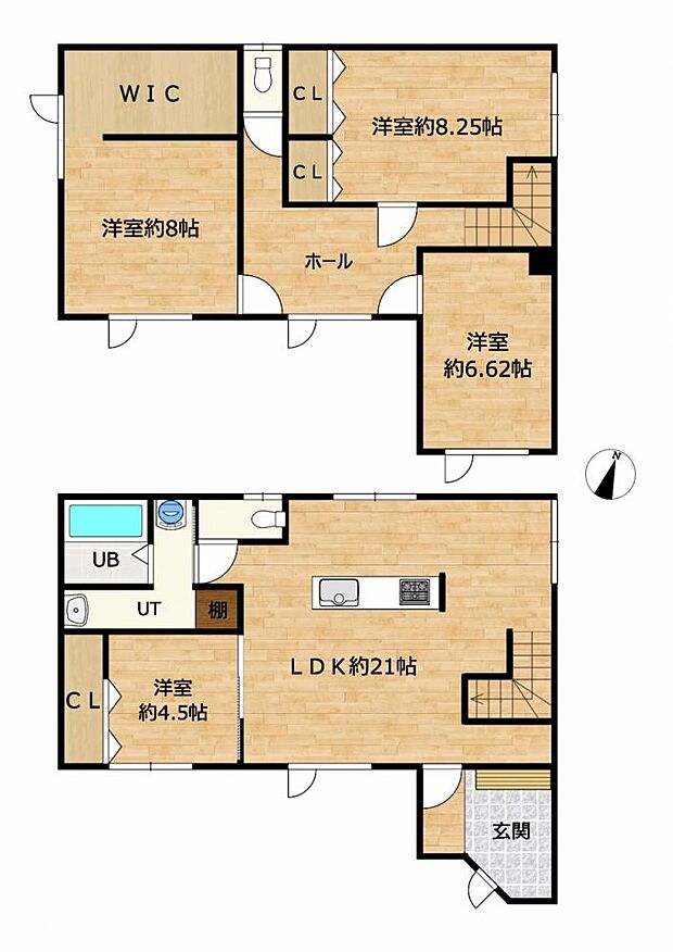 【リフォーム後＿間取図】1階1室、2階3室の4LDK住宅です。風呂、トイレ、キッチンなどの水廻りも全て新品交換します。新生活を気持ち良くスタートして頂けます。