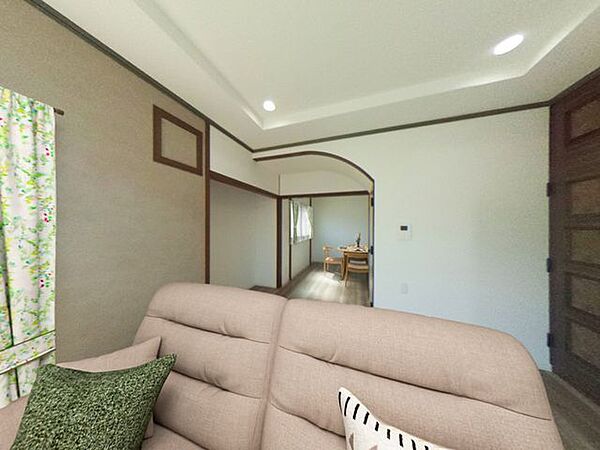 【リフォーム済】CG合成で家具を配置したイメージです。リビングです。クロス張替、フローリング重張りを行いました。