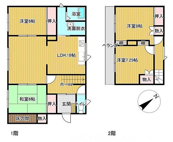 【間取図】1階2部屋2階2部屋の4LDKです
