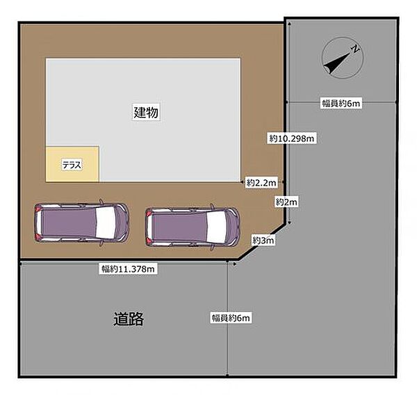 【RF後敷地図】花壇スペースを撤去し、普通車二台横付け駐車可能になりますよ。