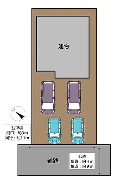 【区画図】リフォーム後の区画図です。4台駐車可能です。