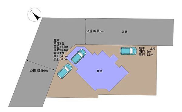 【現況】区画図 普通車3台駐車可能です。