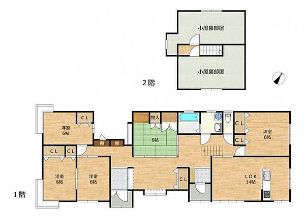 【間取り図】リビング16帖の7LDKの住宅になります。家族が多い家庭でも自分の部屋が持てますね。