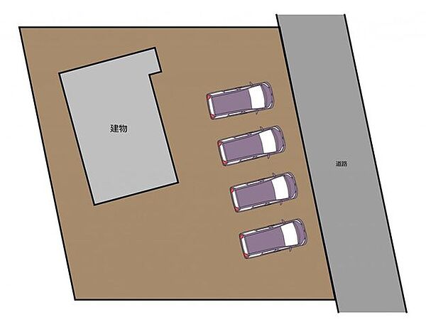 【リフォーム中】区画図です。普通車並列4台駐車可能です。複数台停められると来客時も安心ですね。